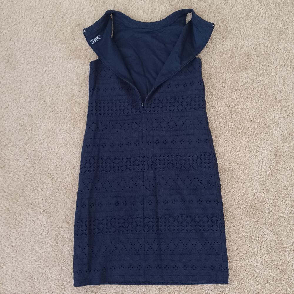 Izod Navy Blue Cotton Eyelet Shift Dress NWOT S - Picture 4 of 11